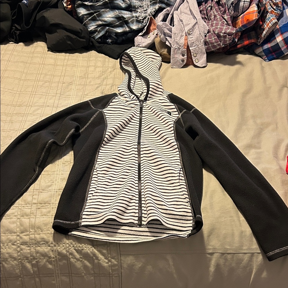 The North Face Black and White Striped Fleece Jacket